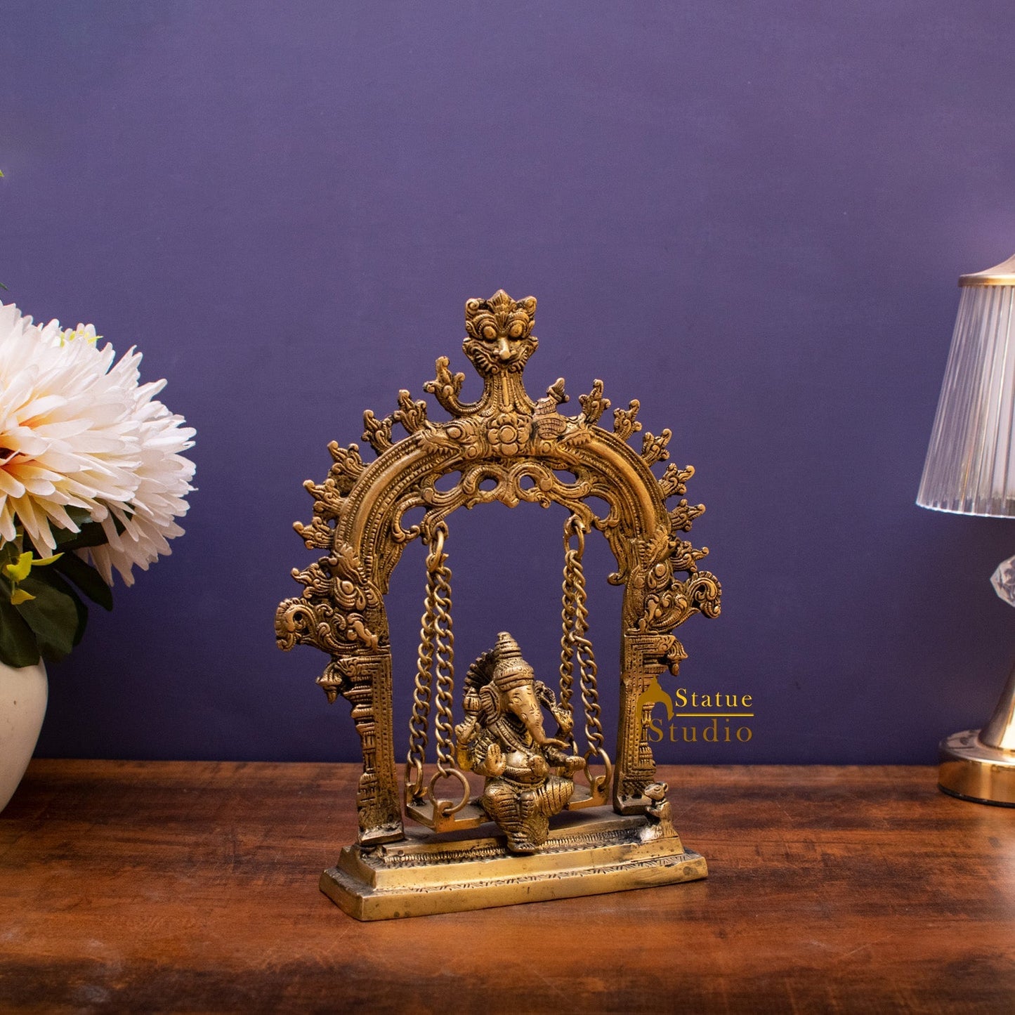 Brass Ganesha Idol On Swing Statue 10 Inch