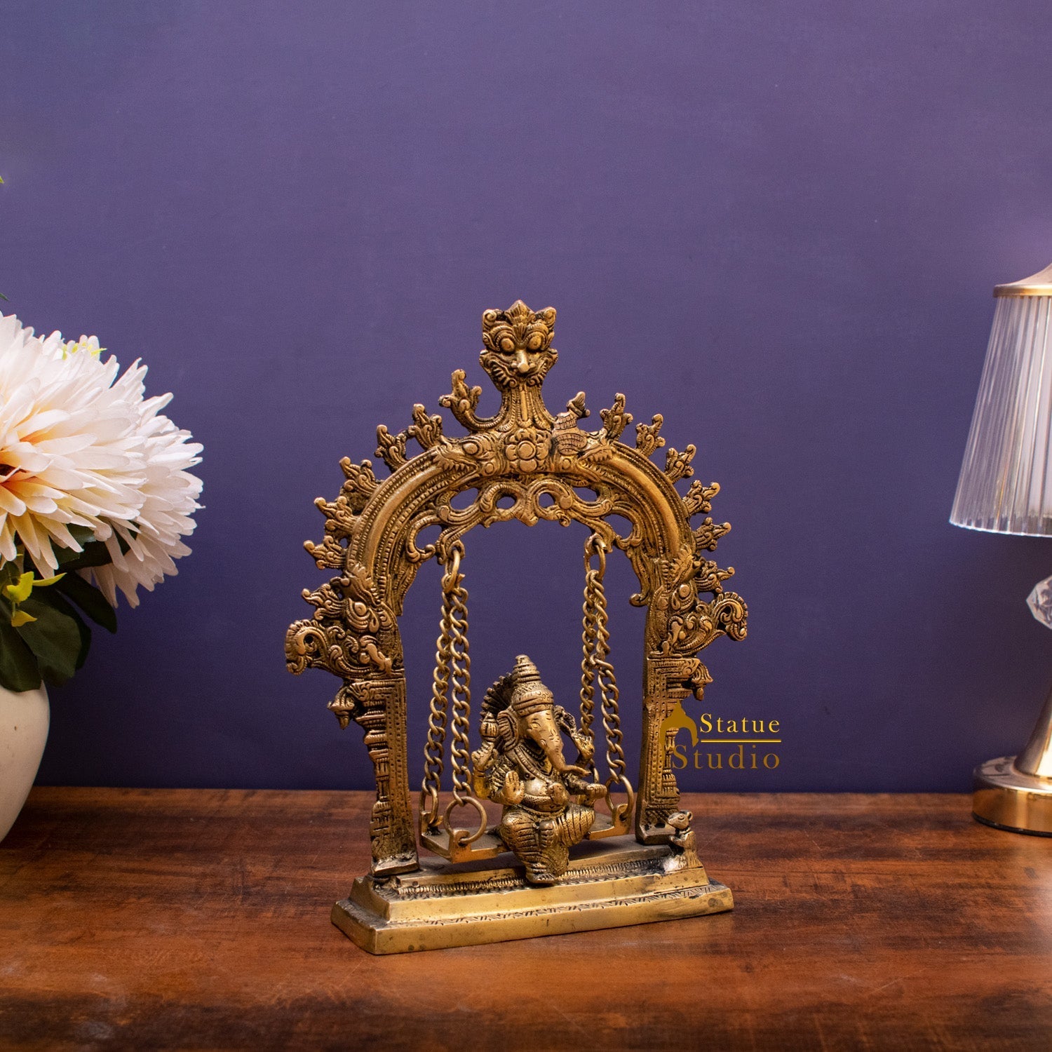 Brass Ganesha Idol On Swing Statue 10 Inch - Image 4