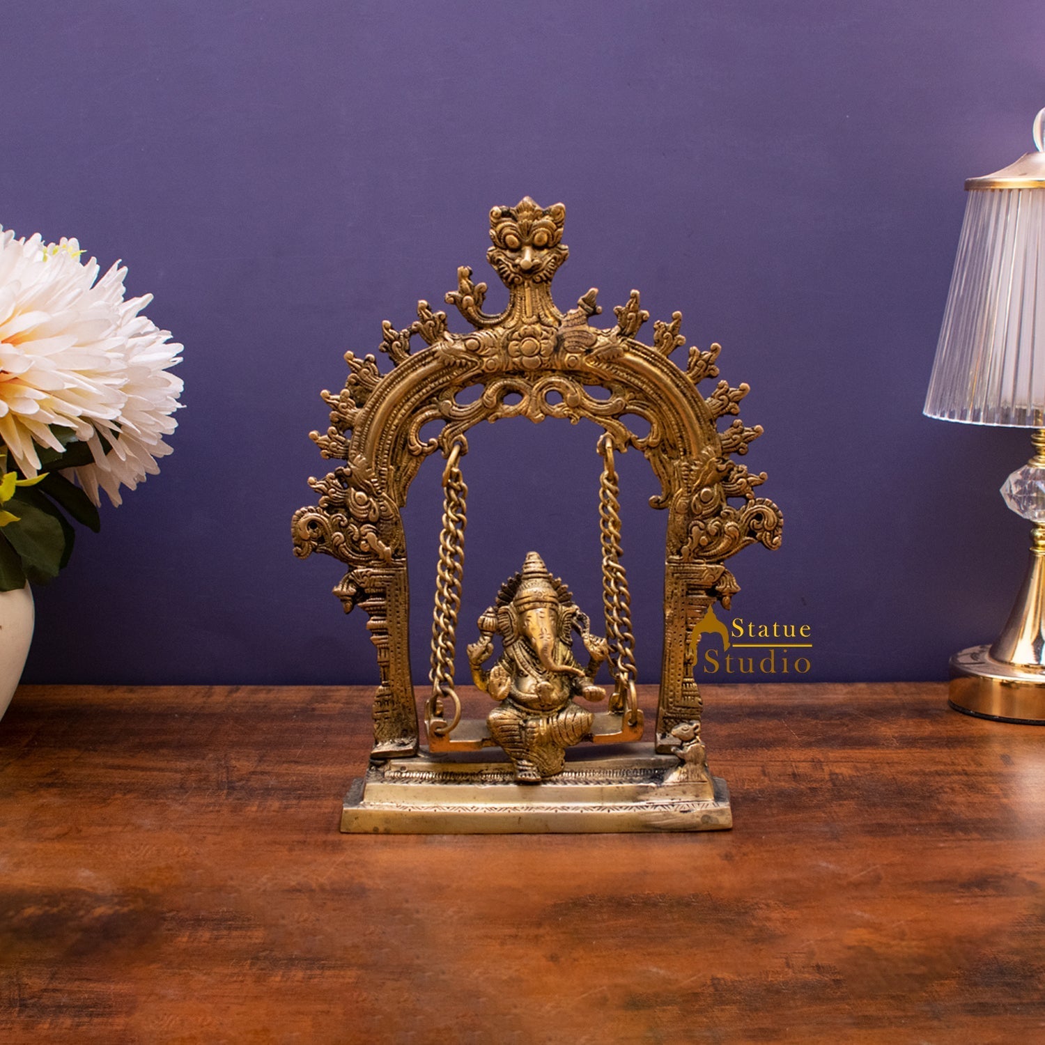 Brass Ganesha Idol On Swing Statue 10 Inch - Image 2