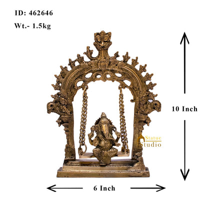 Brass Ganesha Idol On Swing Statue 10 Inch by vendor-unknown - Hindu Gods (View 7)