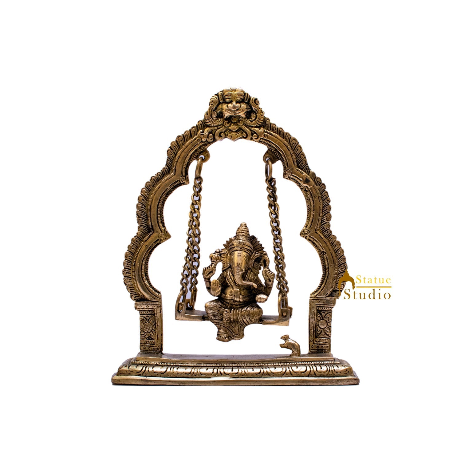 Brass Ganesha Idol On Swing Statue 9 Inch - Image 6