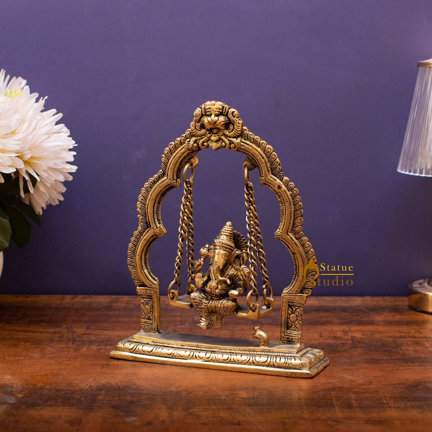 Brass Ganesha Idol On Swing Statue 9 Inch - Image 3