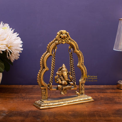 Brass Ganesha Idol On Swing Statue 9 Inch by vendor-unknown - Hindu Gods (View 4)