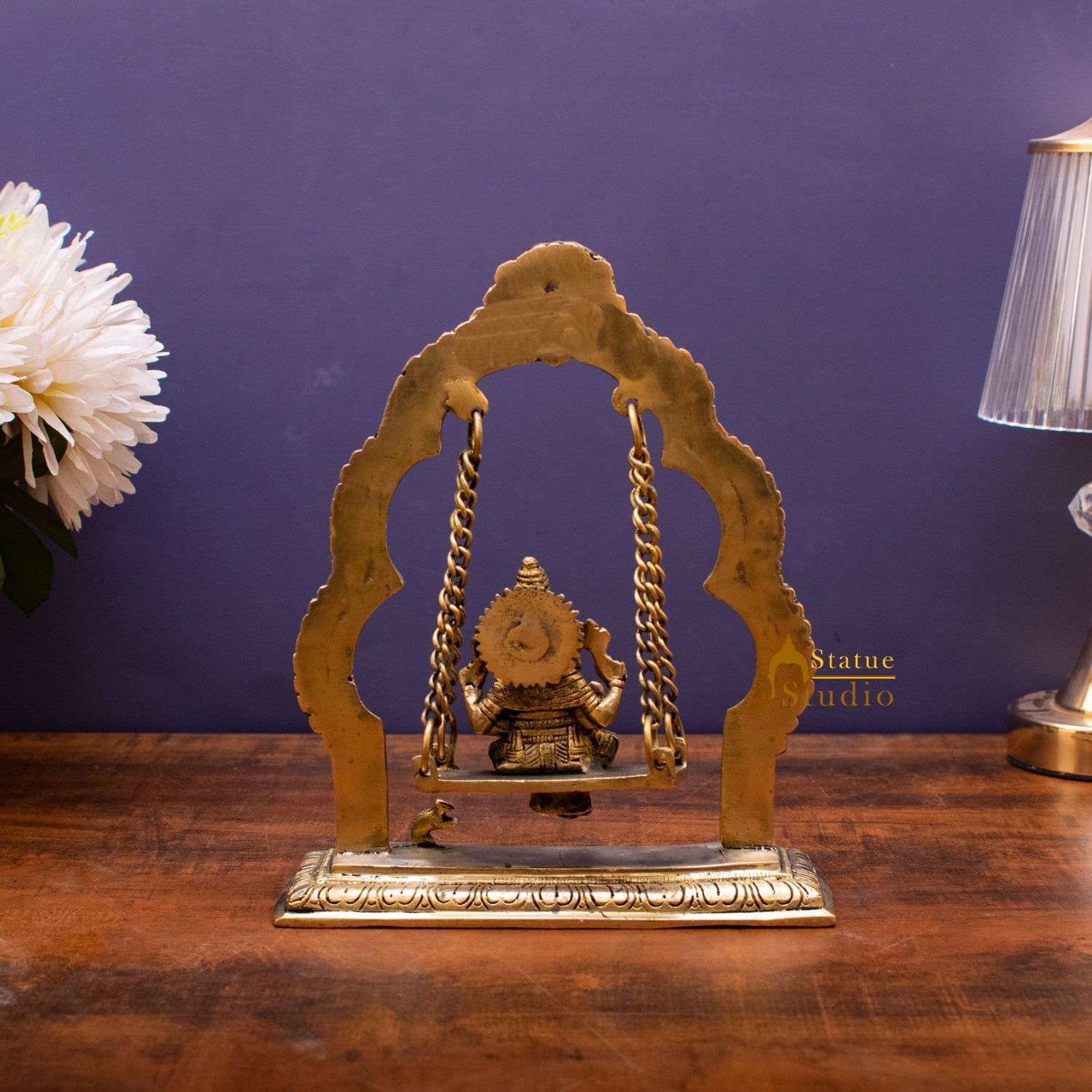 Brass Ganesha Idol On Swing Statue 9 Inch - Image 5