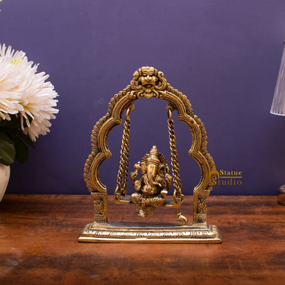 Brass Ganesha Idol On Swing Statue 9 Inch by vendor-unknown - Hindu Gods (View 2)
