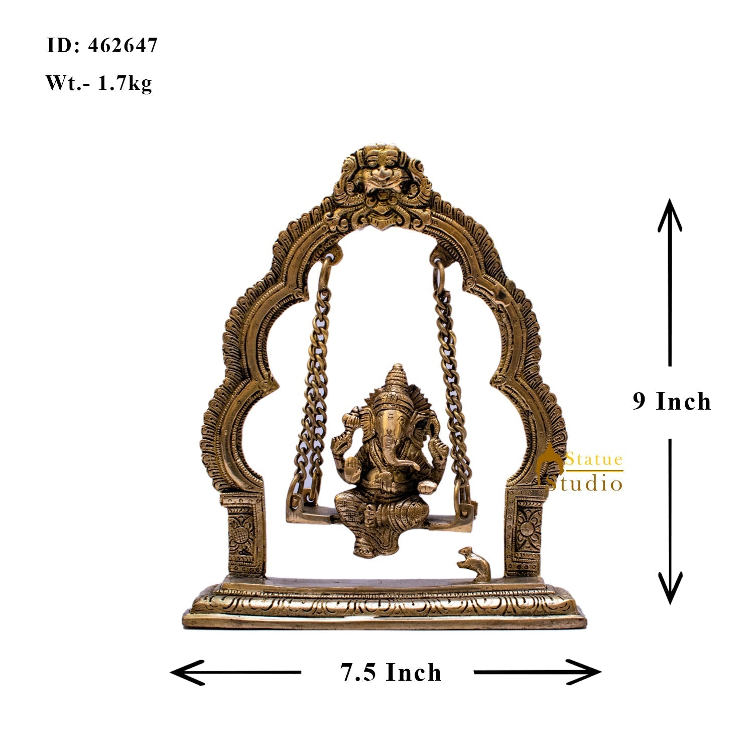 Brass Ganesha Idol On Swing Statue 9 Inch - Image 7