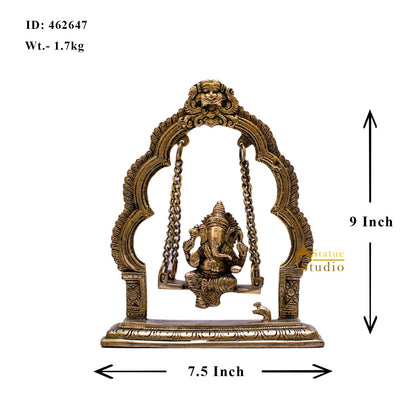 Brass Ganesha Idol On Swing Statue 9 Inch by vendor-unknown - Hindu Gods (View 7)