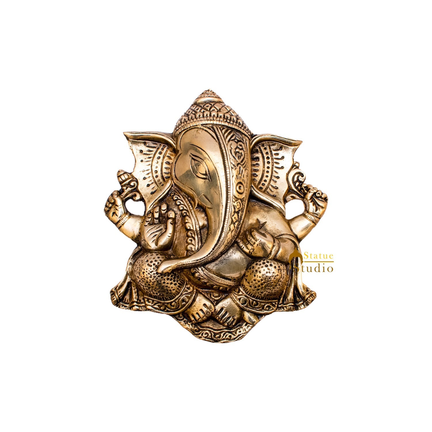 Brass Ganesha Wall Hanging Unique Design 8.5 Inch - Image 3