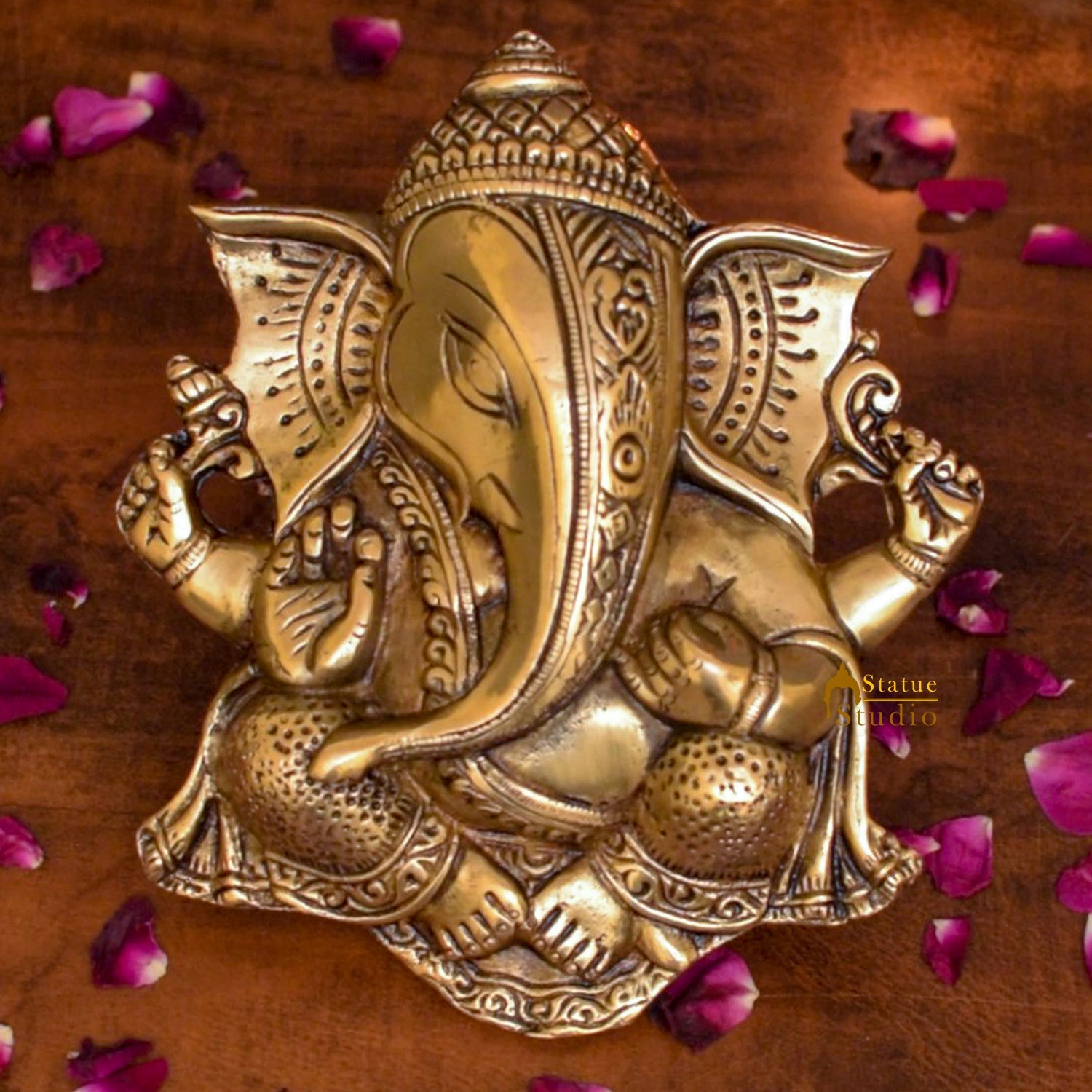Brass Ganesha Wall Hanging Unique Design 8.5 Inch - Image 2