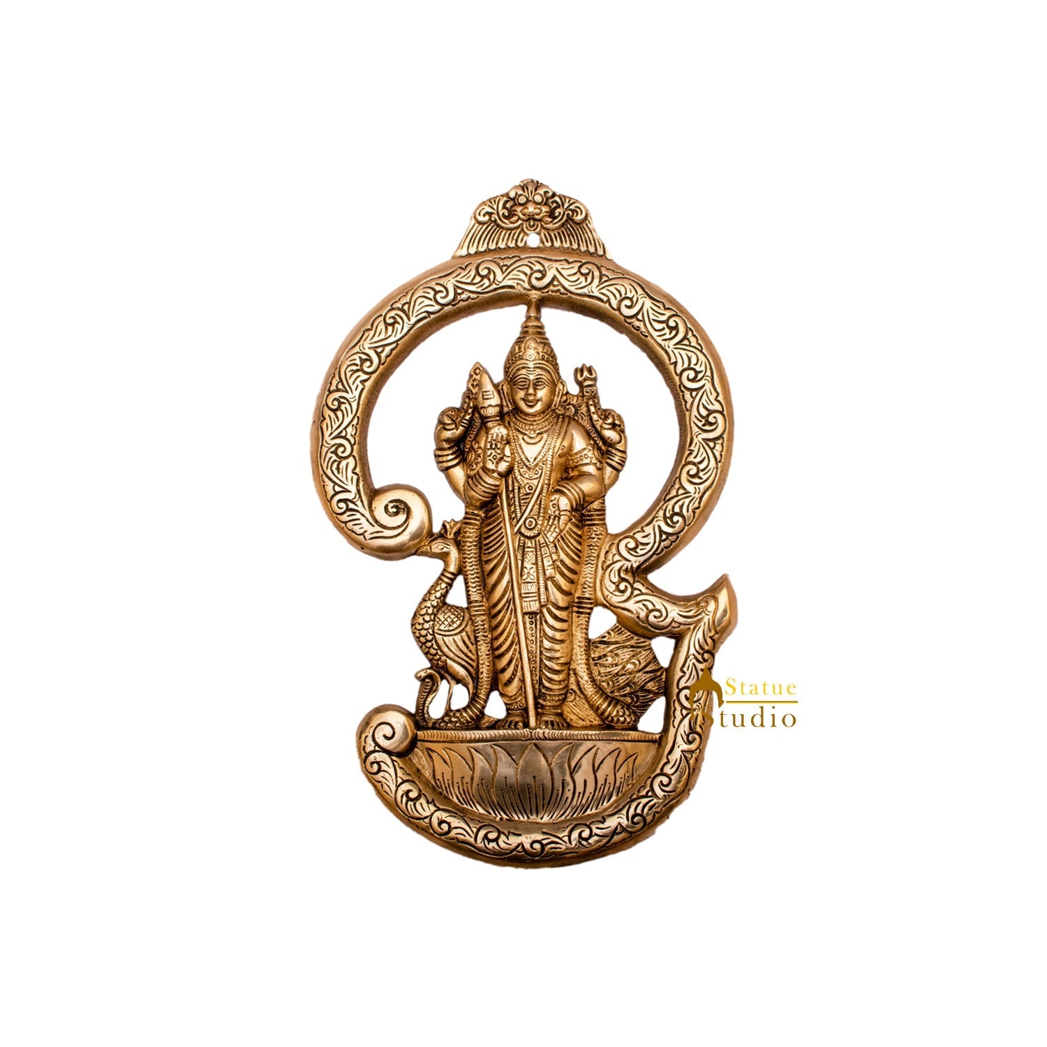 Brass Lord Murugan Kartikeya Wall Hanging 13 Inch - Image 3