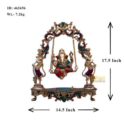 Brass Lord Ganesha Swing With Multicolor Stone Work For Home Mandir Decor 1.5 Feet by vendor-unknown - Hindu Gods (View 7)