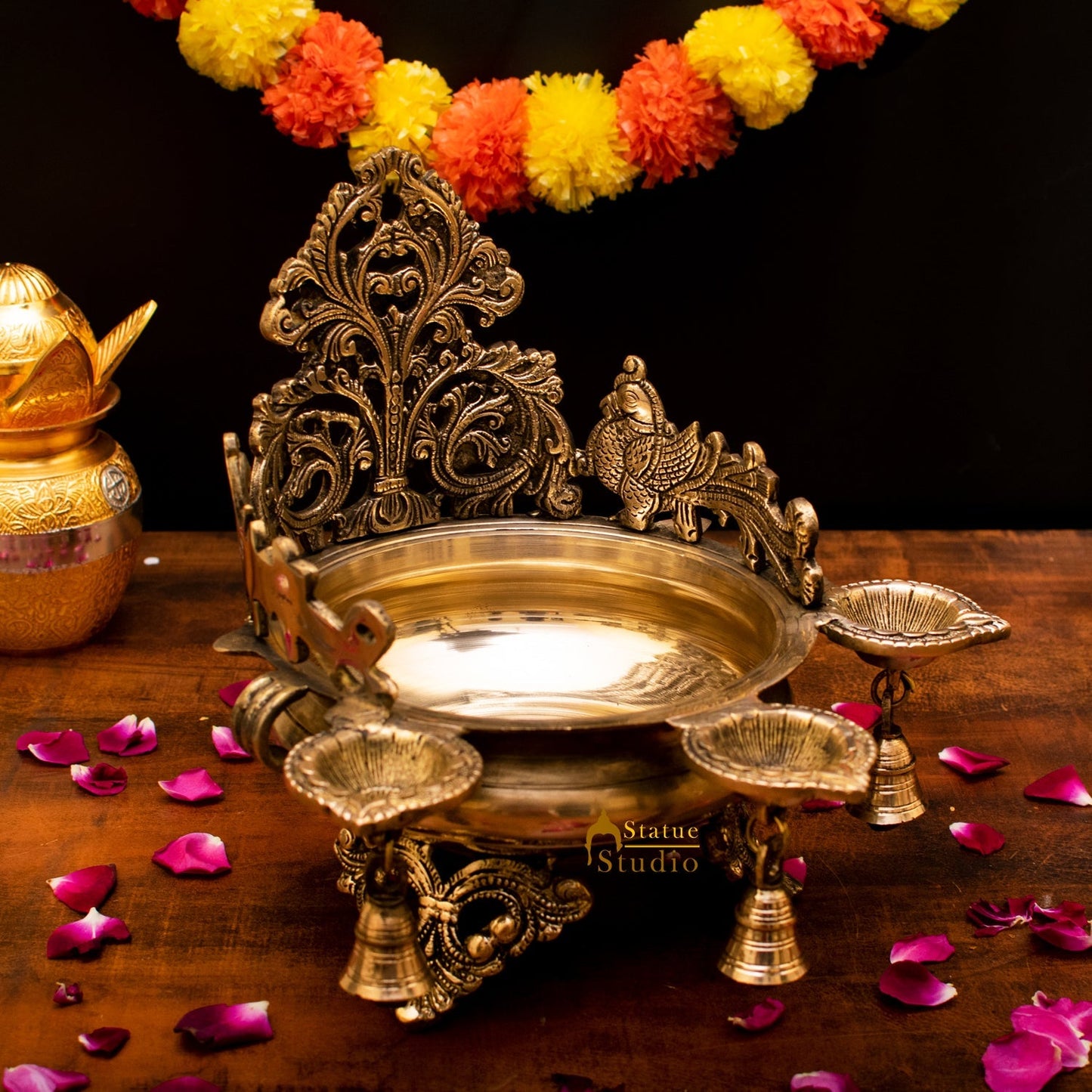 Brass Designer South Indian Urli For Home Garden Office Decor Gift 10"