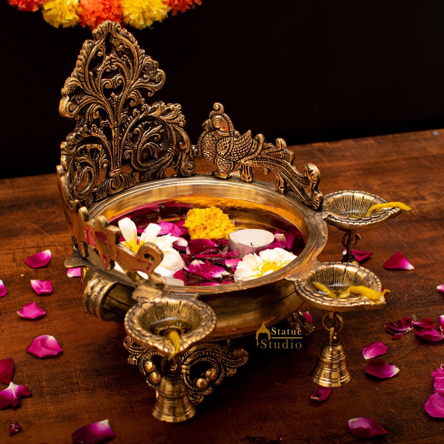 Brass Designer South Indian Urli For Home Garden Office Decor Gift 10"