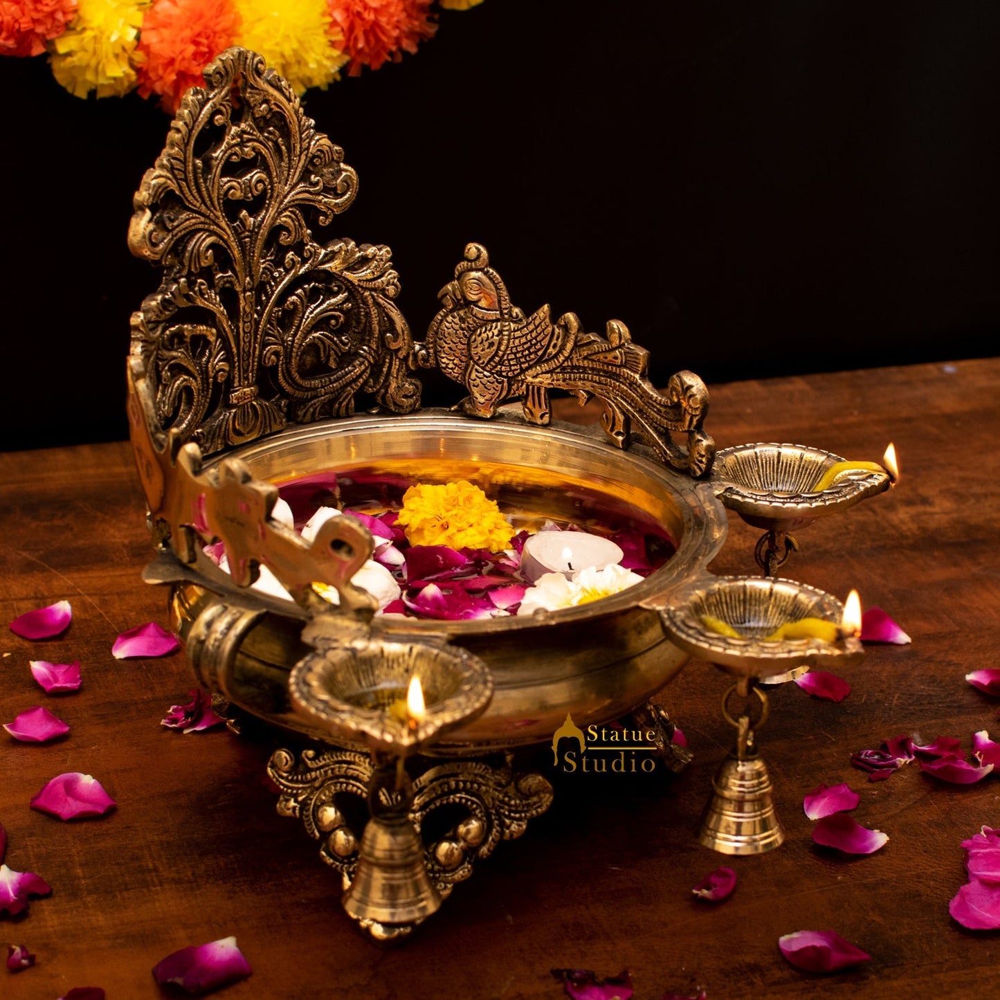 Brass Designer South Indian Urli For Home Garden Office Decor Gift 10"