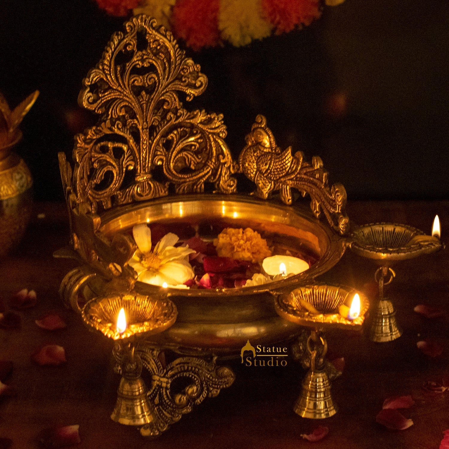 Brass Designer South Indian Urli For Home Garden Office Decor Gift 10" - Image 5