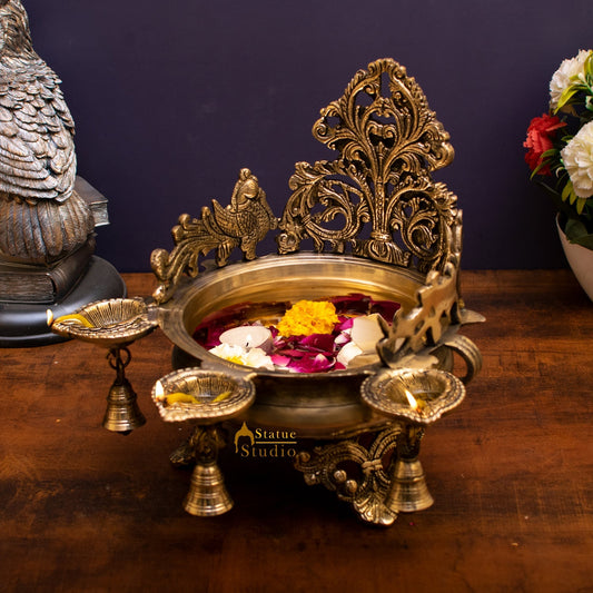 Brass Designer South Indian Urli For Home Garden Office Decor Gift 10"