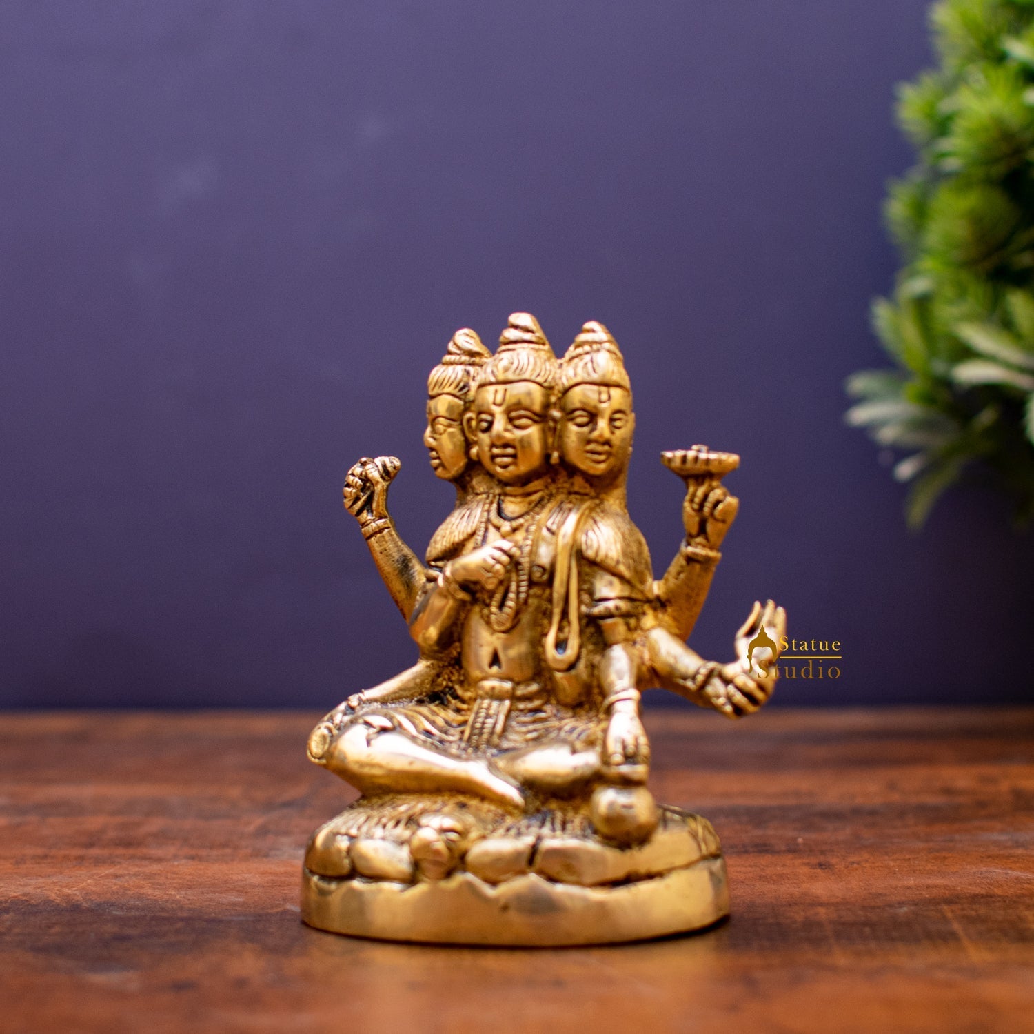 Brass Trinity Of Hindu God Dattatreya Idol Statue 8" For Decor - Image 3