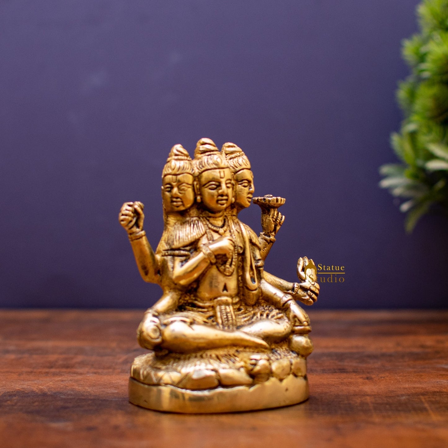 Brass Trinity Of Hindu God Dattatreya Idol Statue 8" For Decor