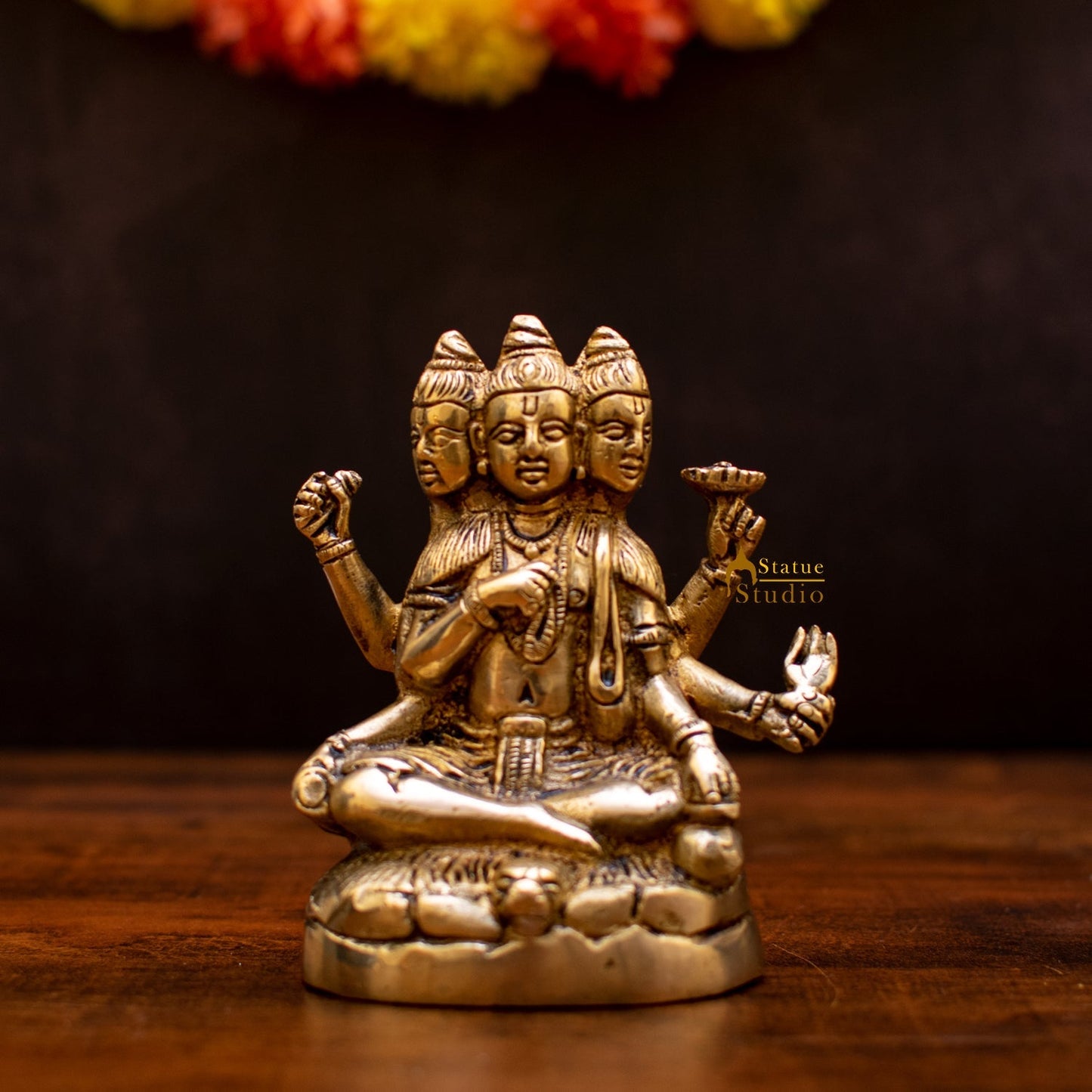 Brass Trinity Of Hindu God Dattatreya Idol Statue 8" For Decor