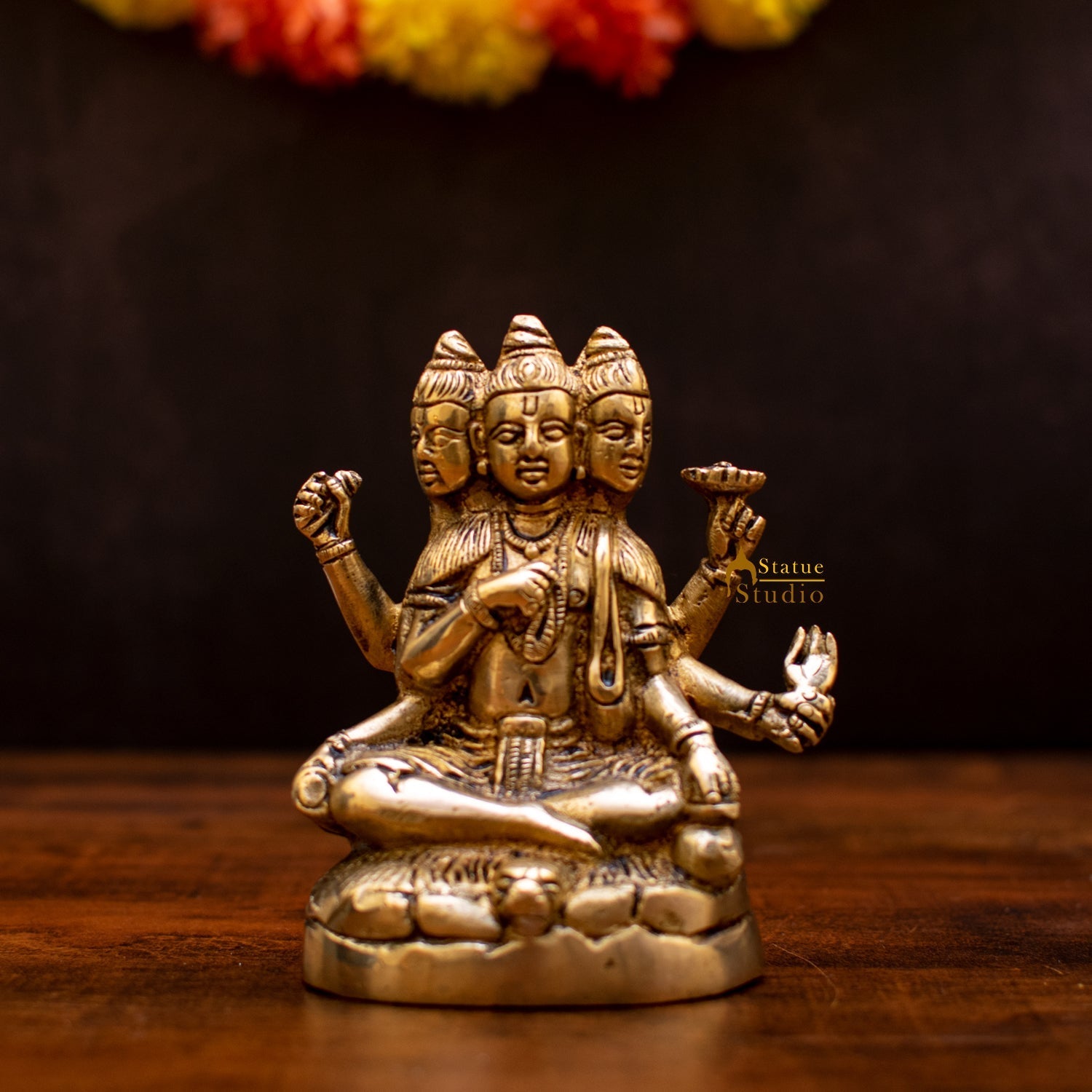 Brass Trinity Of Hindu God Dattatreya Idol Statue 8" For Decor - Eco-friendly - Sama Homes