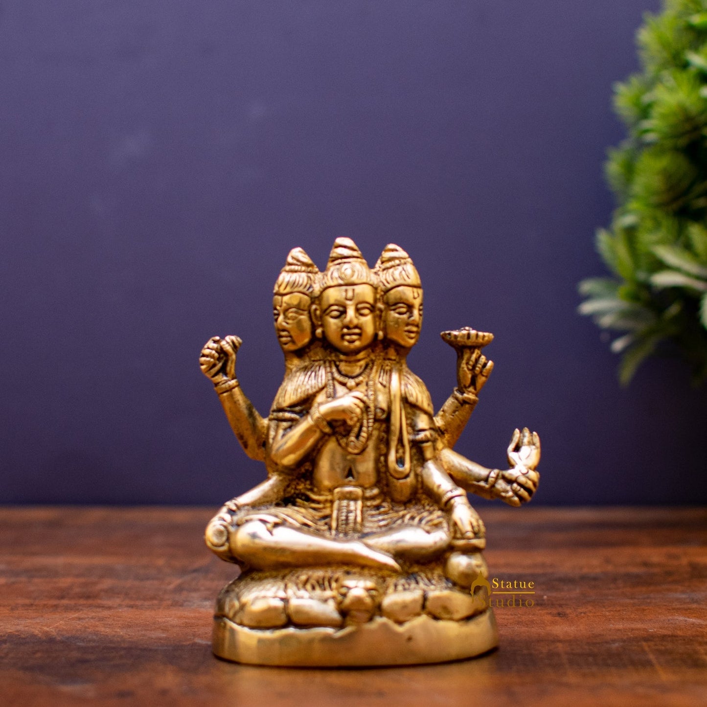Brass Trinity Of Hindu God Dattatreya Idol Statue 8" For Decor