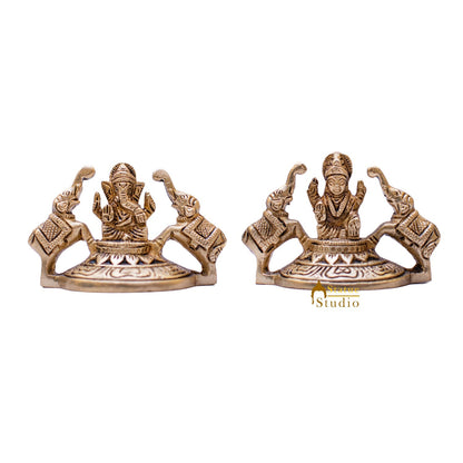 Brass Small Ganesha Lakshmi Statue Ganesh Laxmi Idol For Decor Showpiece 2" by vendor-unknown - Hindu Gods (View 3)
