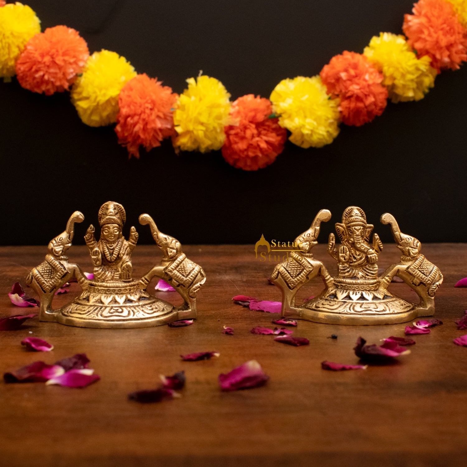 Brass Small Ganesha Lakshmi Statue Ganesh Laxmi Idol For Decor Showpiece 2" - Eco-friendly - Sama Homes