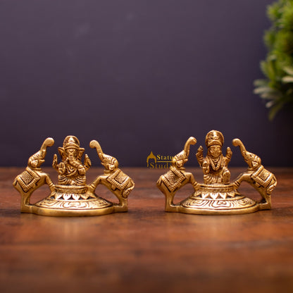 Brass Small Ganesha Lakshmi Statue Ganesh Laxmi Idol For Decor Showpiece 2" by vendor-unknown - Hindu Gods (View 2)