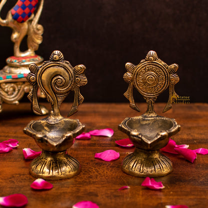 Brass Shankh Chakra Diya Lamp 5 Inch by vendor-unknown - Spiritual (View 4)