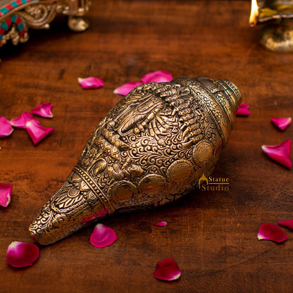 Brass Handcrafted Sculpture Fine Shankh Cooch Vishnu Engraved Showpiece 4" by vendor-unknown - Spiritual (View 5)