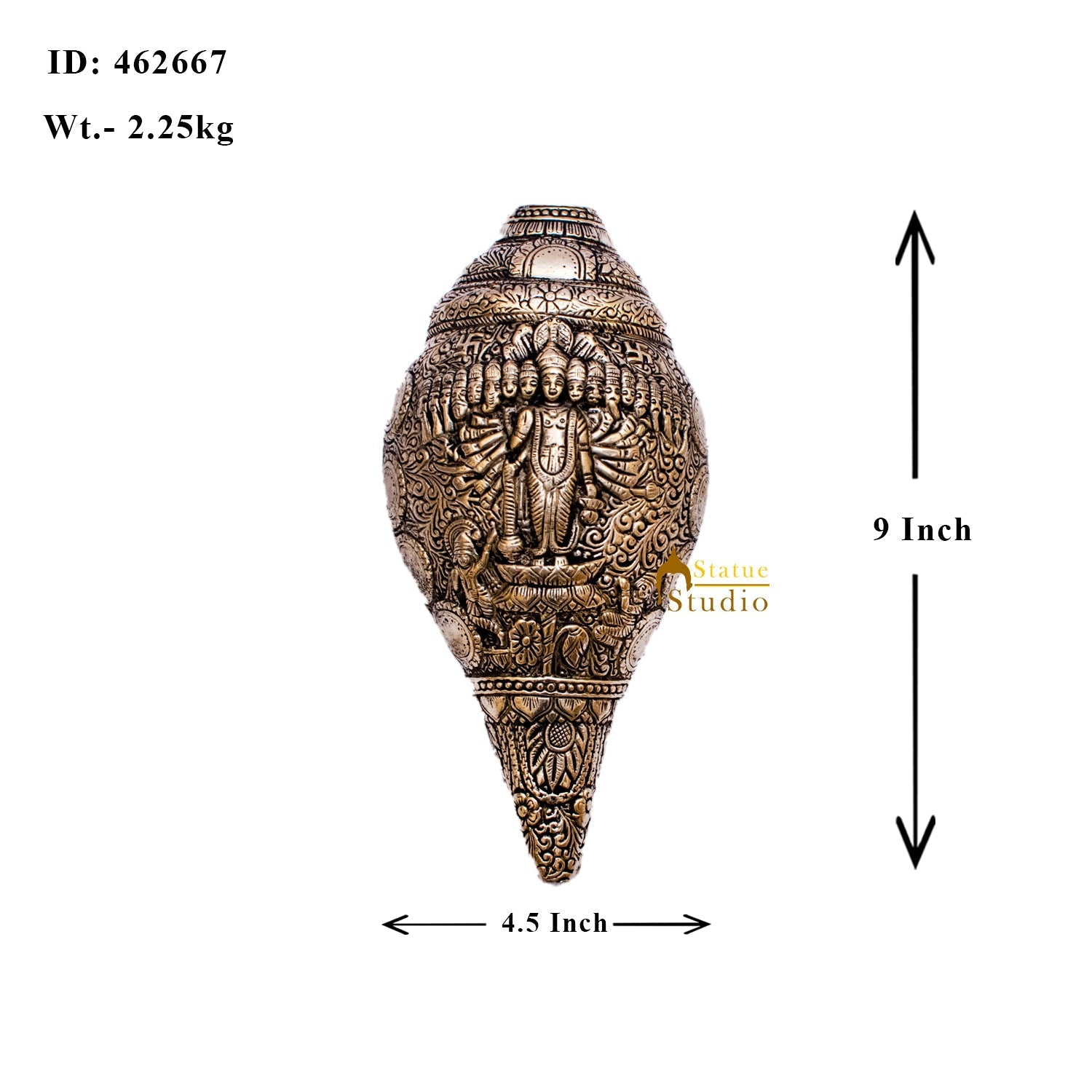 Brass Handcrafted Sculpture Fine Shankh Cooch Vishnu Engraved Showpiece 4" - Image 8