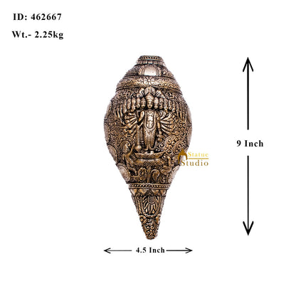 Brass Handcrafted Sculpture Fine Shankh Cooch Vishnu Engraved Showpiece 4" by vendor-unknown - Spiritual (View 8)