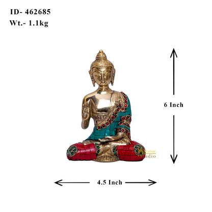 Brass Blessing Buddha Statue Stone Work Showpiece For Home Decor 6 Inch by vendor-unknown - Buddha (View 6)