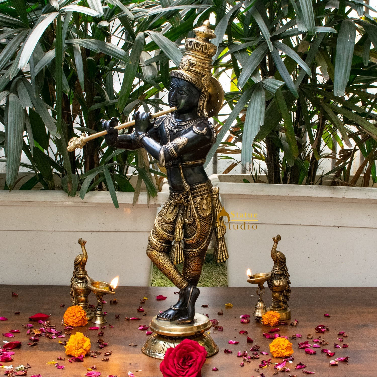 Brass Hindu God Krishna Idol Statue Decor 2 Feet - Image 5