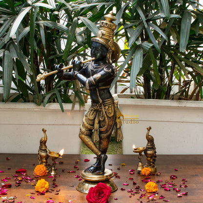 Brass Hindu God Krishna Idol Statue Decor 2 Feet by vendor-unknown - Hindu Gods (View 5)