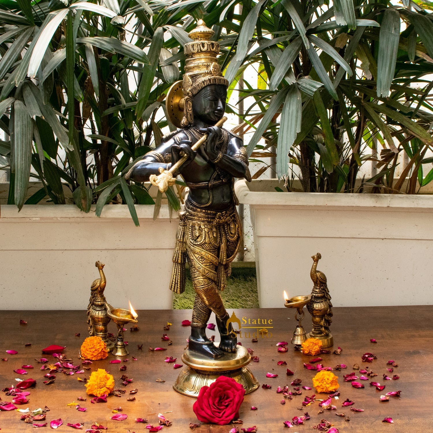 Brass Hindu God Krishna Idol Statue Decor 2 Feet - Image 6
