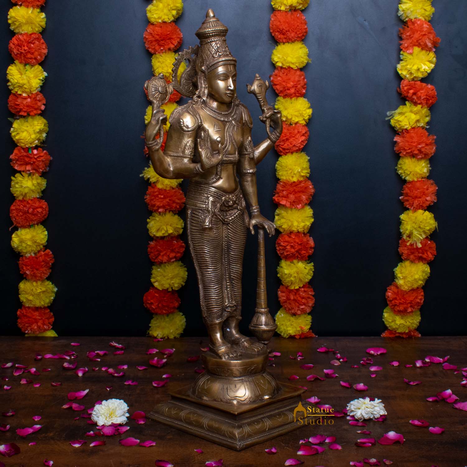 Brass Cosmic Lord Vishnu Statue Narayanan Idol 20" - Image 3