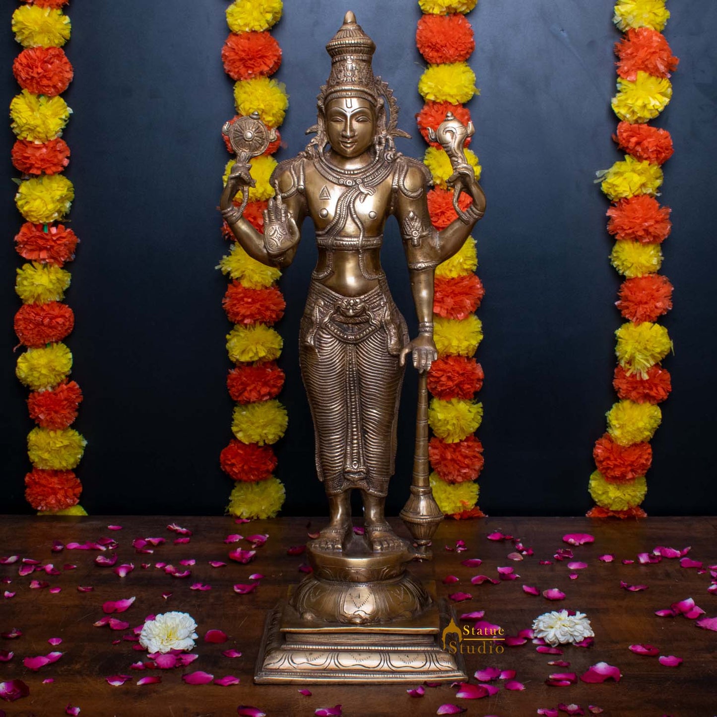Brass Cosmic Lord Vishnu Statue Narayanan Idol 20"