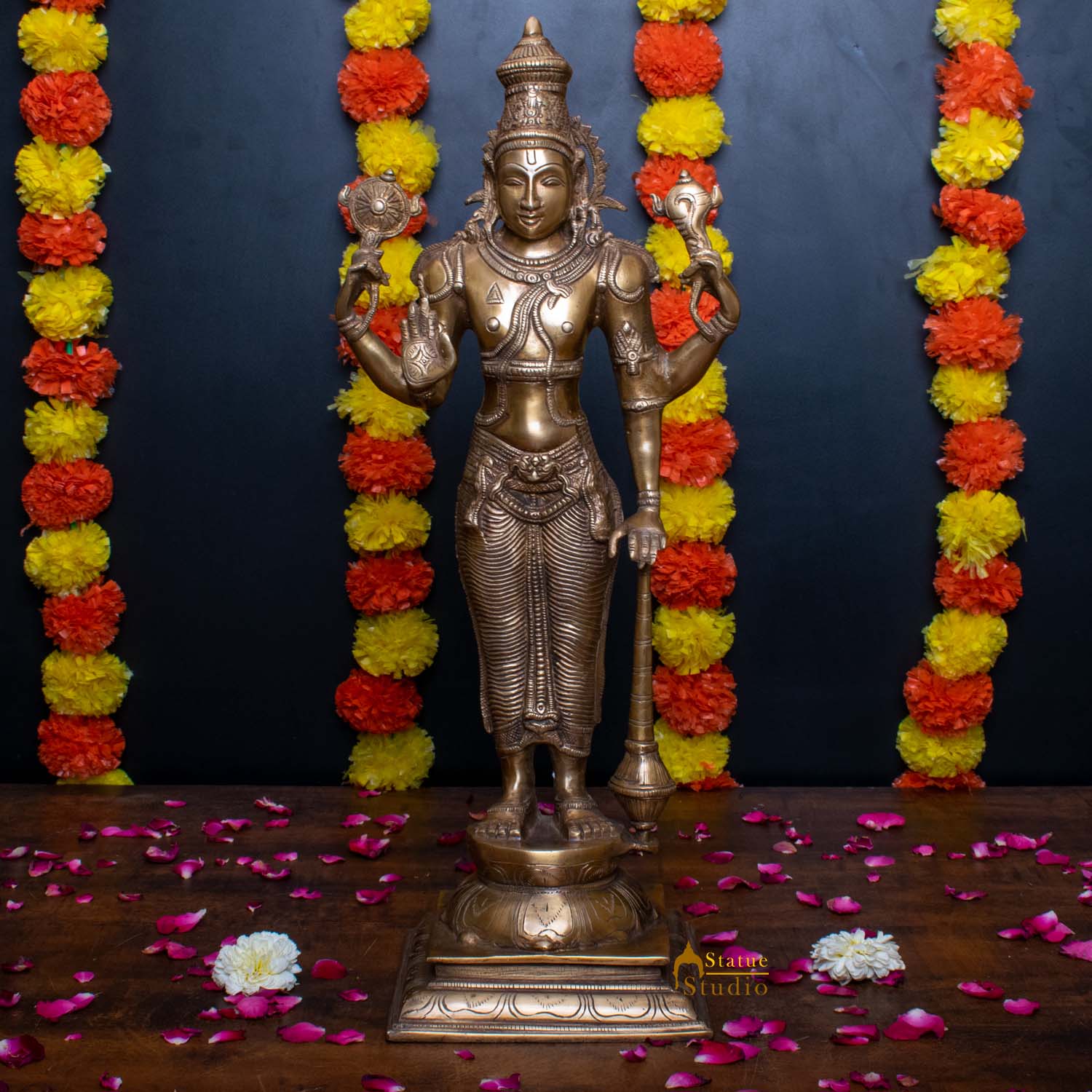 Brass Cosmic Lord Vishnu Statue Narayanan Idol 20" - Eco-friendly - Sama Homes