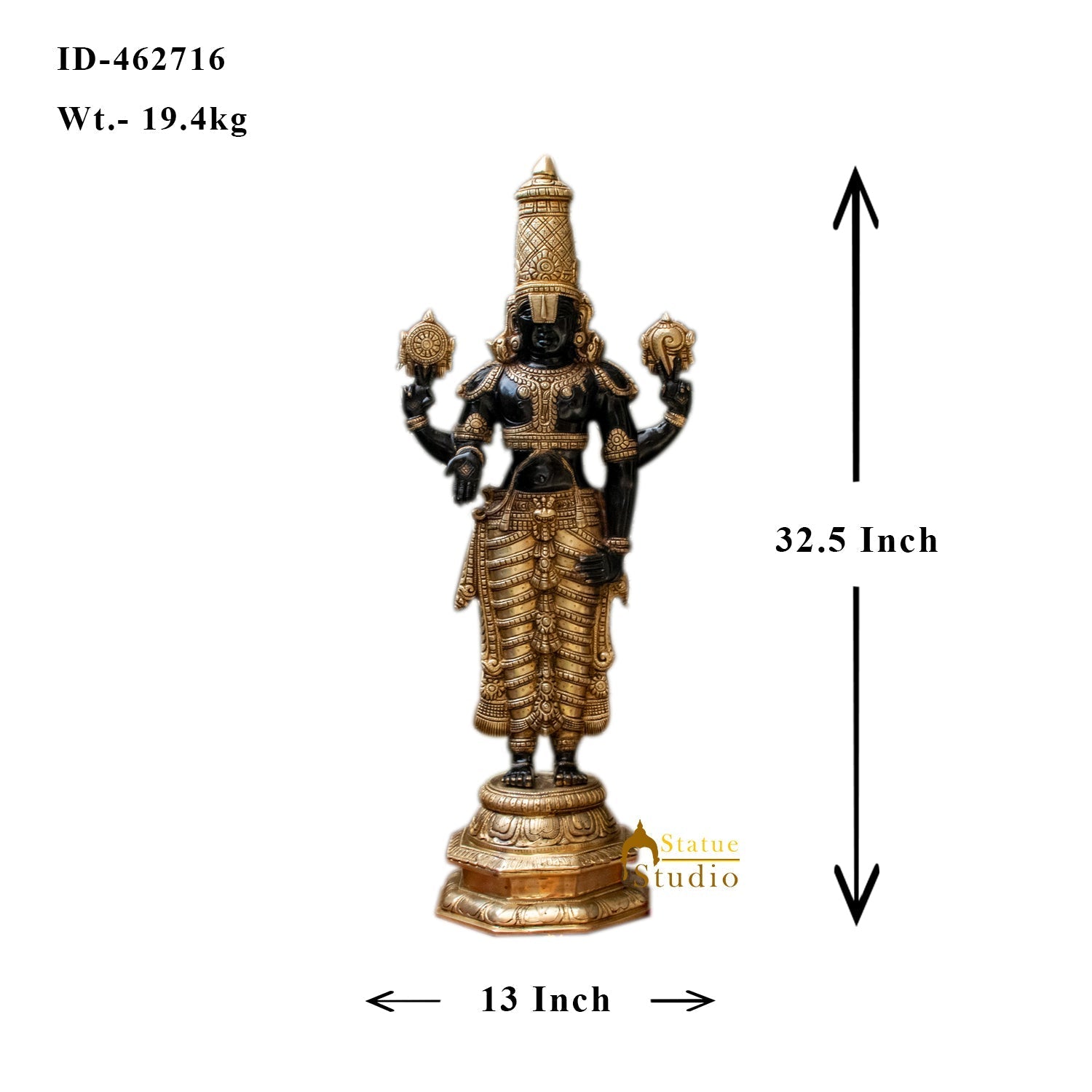 Brass Tirupati Balaji Statue Religious Venkateshwara Idol Decor 32" - Image 8