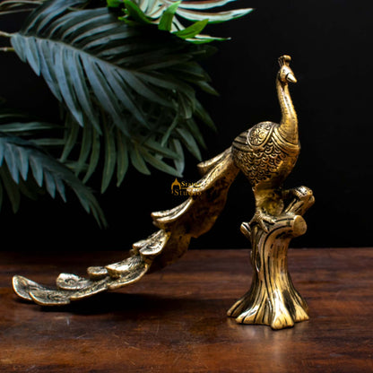 Brass Peacock On Tree Showpiece Decorative 8" by vendor-unknown - Decor (View 2)
