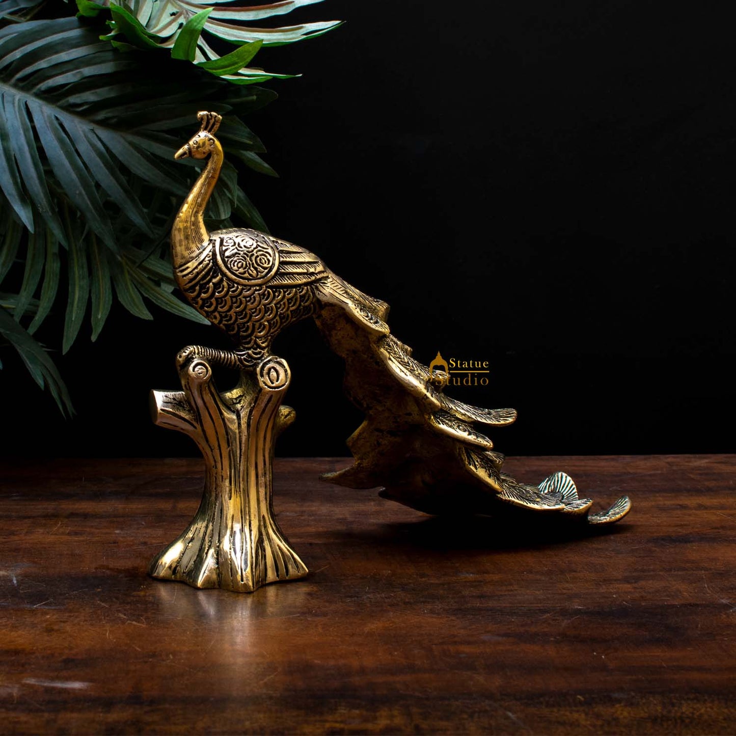 Brass Peacock On Tree Showpiece Decorative 8"