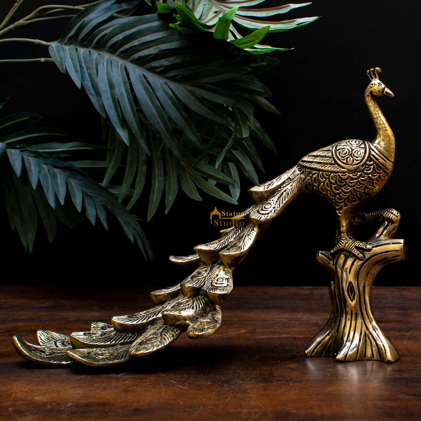 Brass Peacock On Tree Showpiece Decorative 8"