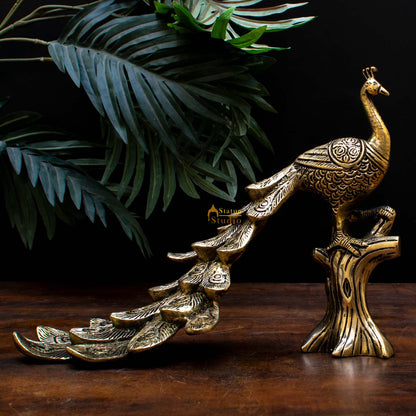 Brass Peacock On Tree Showpiece Decorative 8" by vendor-unknown - Decor