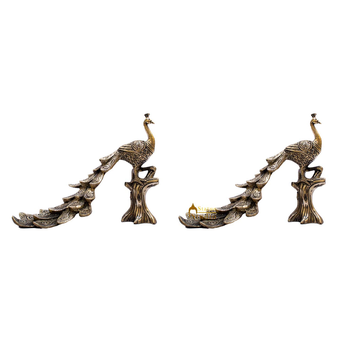 Brass Peacock Pair On Tree Showpiece Decorative 8"