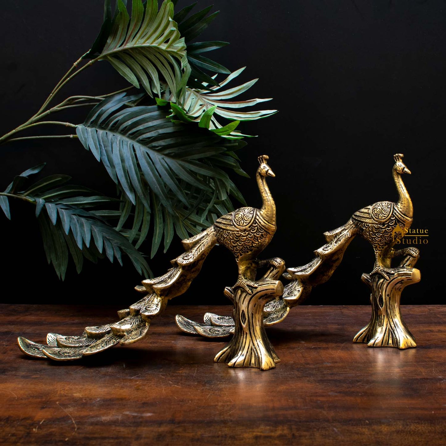 Brass Peacock Pair On Tree Showpiece Decorative 8"