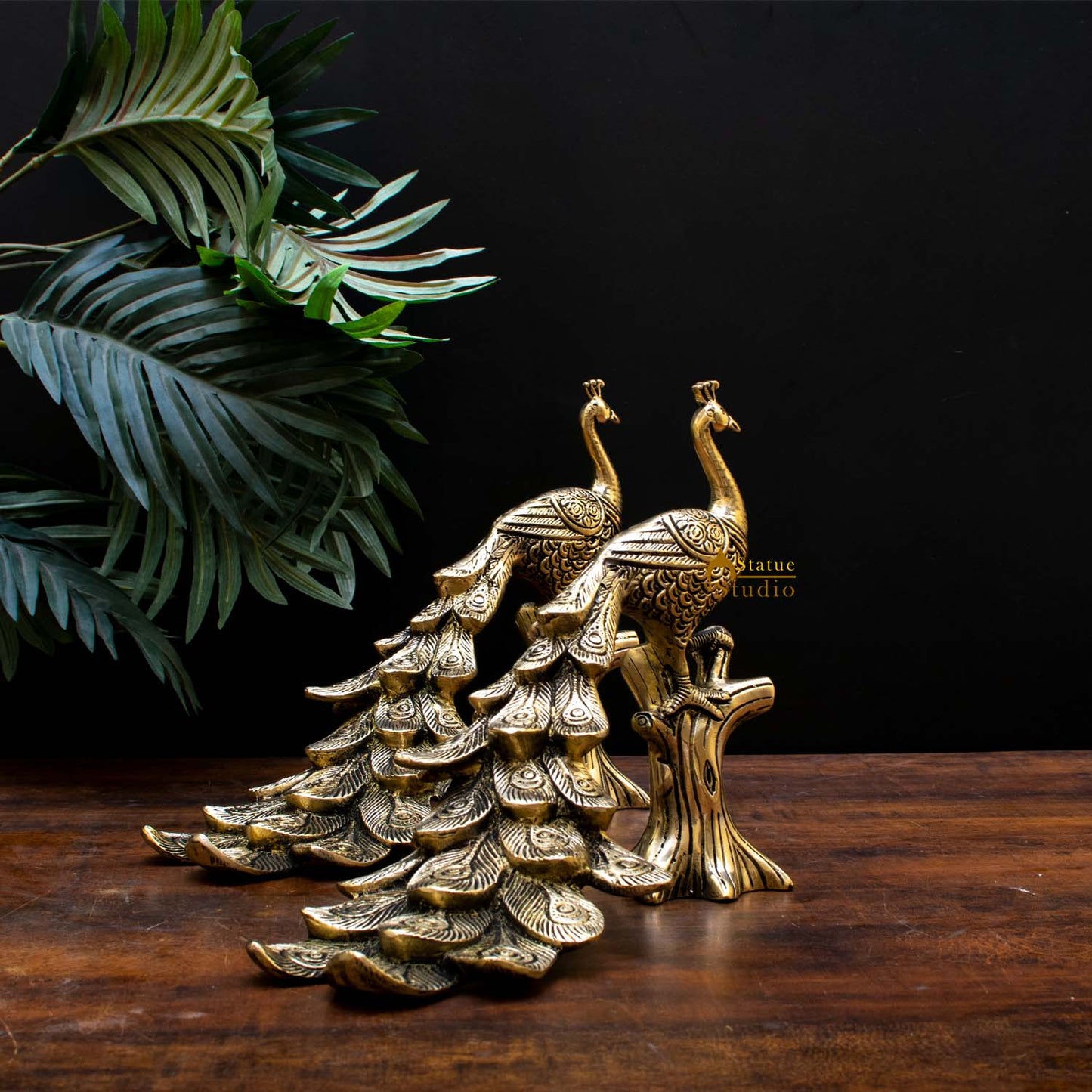 Brass Peacock Pair On Tree Showpiece Decorative 8"