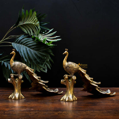 Brass Peacock Pair On Tree Showpiece Decorative 8" by vendor-unknown - Decor