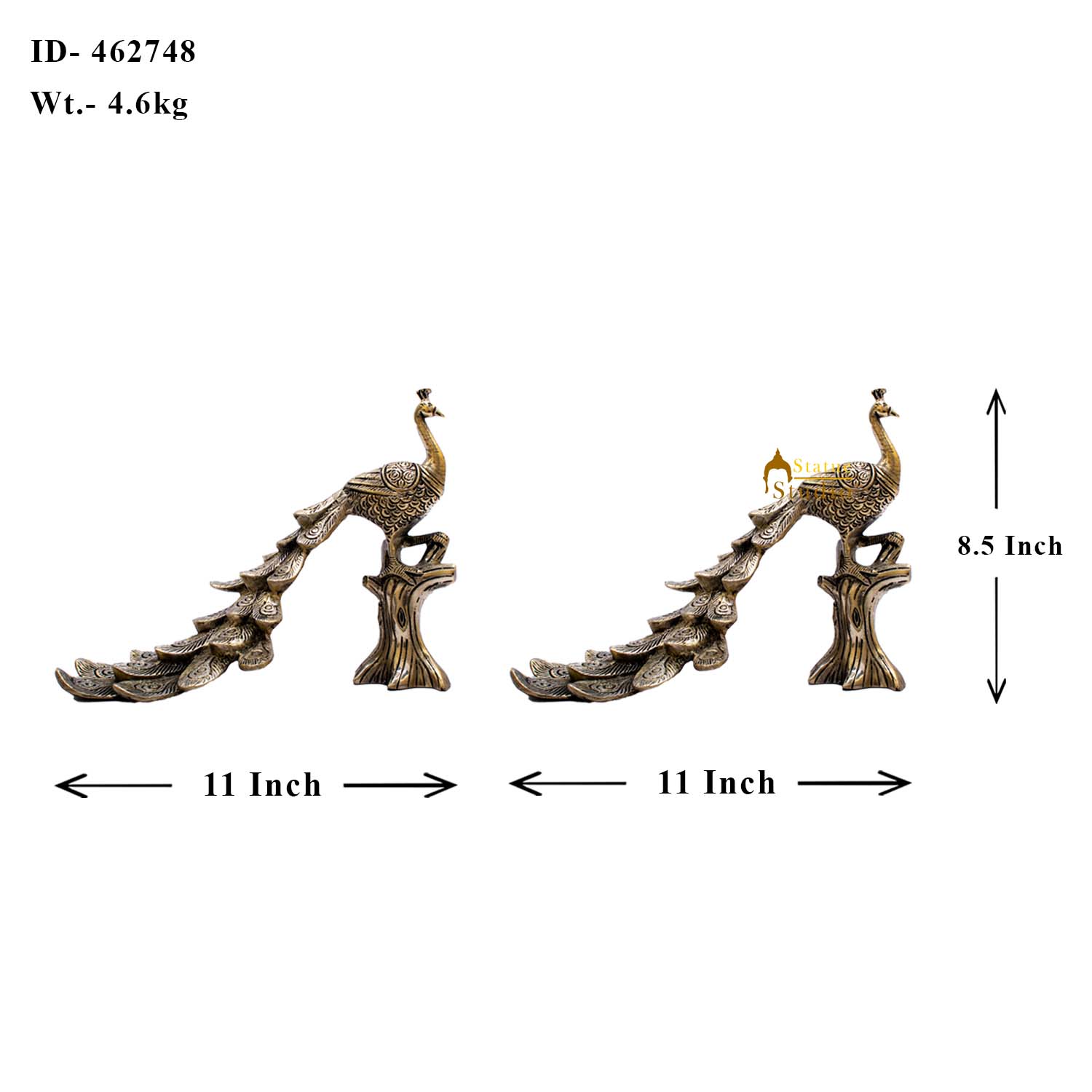 Brass Peacock Pair On Tree Showpiece Decorative 8" - Image 5