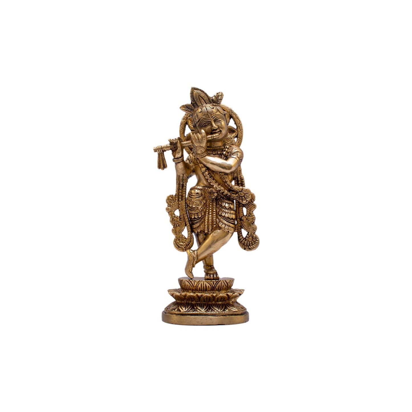 Brass Krishna Statue with Flute 10" by StatueStudio